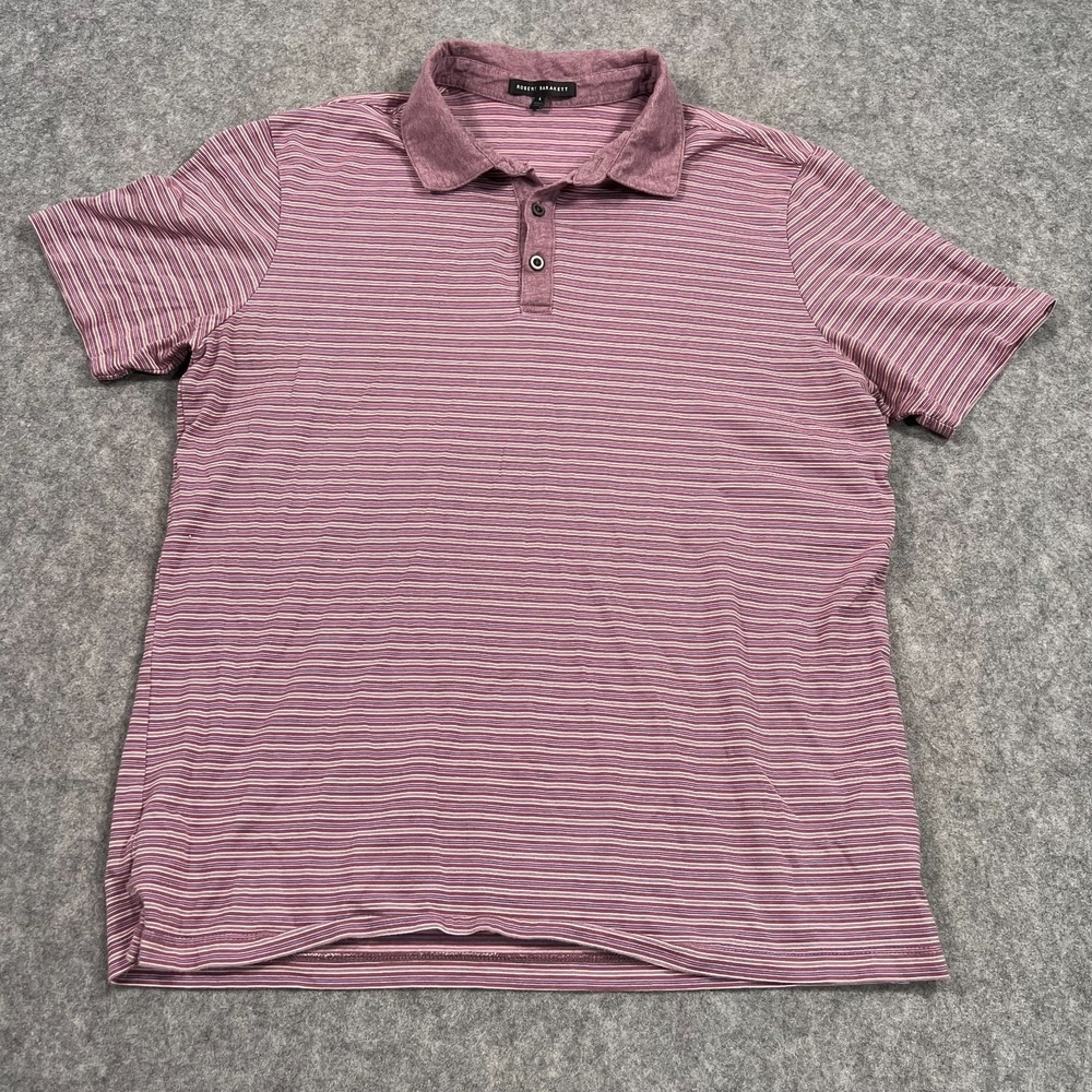 Robert Barakett Maroon Red Striped Short Sleeve Polo Shirt‎ Men's Size Large